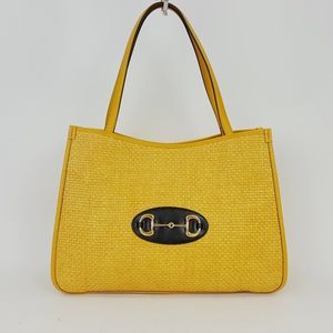 Gucci 2021 Yellow Raffia Horsebit 1955 Straw Leather Tote Shoulder Bag Handbag